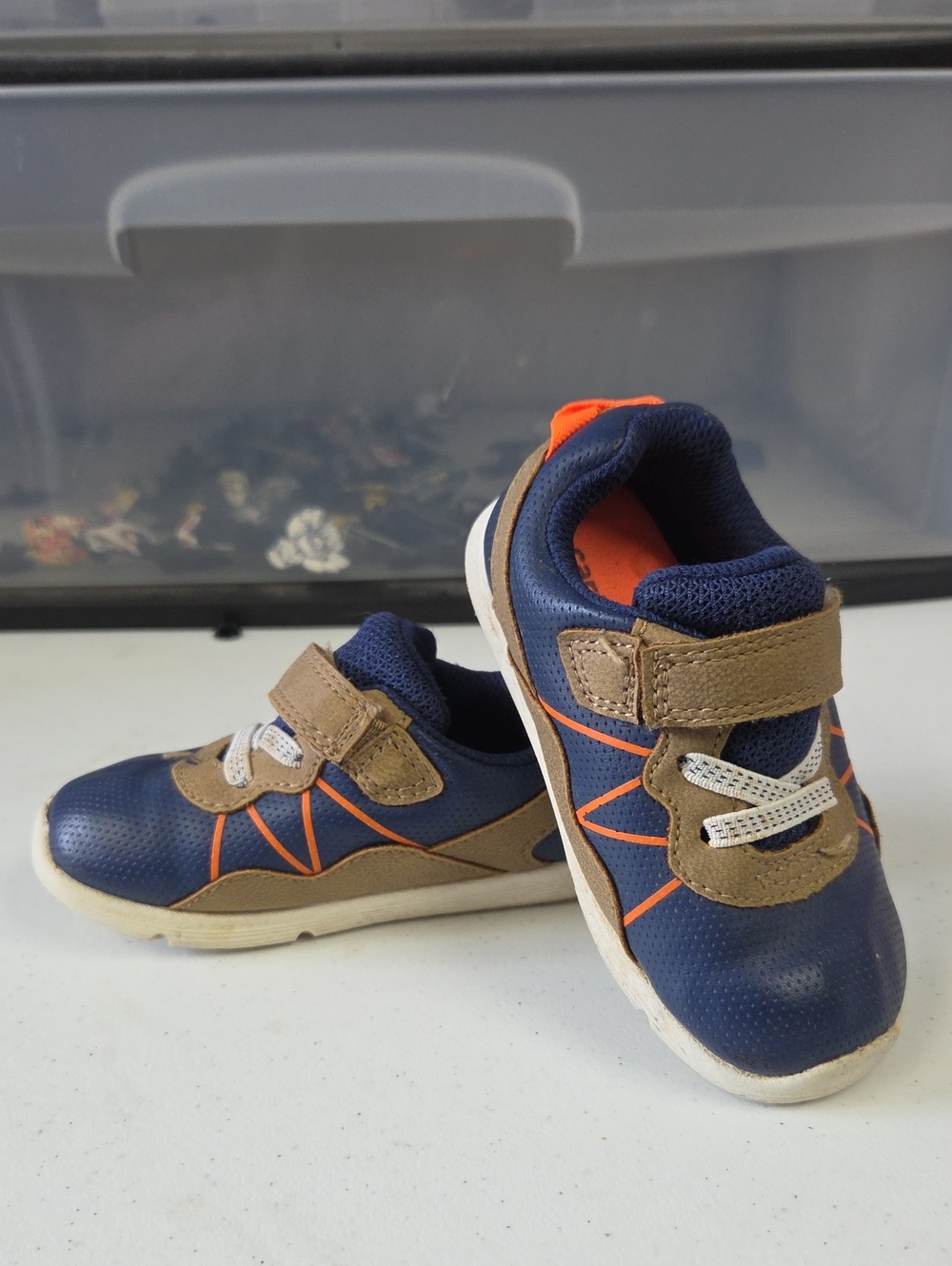 Carter's Navy and Brown Sneakers with Orange Trim